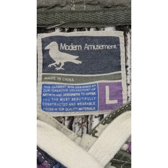 Modern Amusement Hooded Shirt Jacket L Aztec Tribal Cotton Southwest Print - Picture 4 of 8